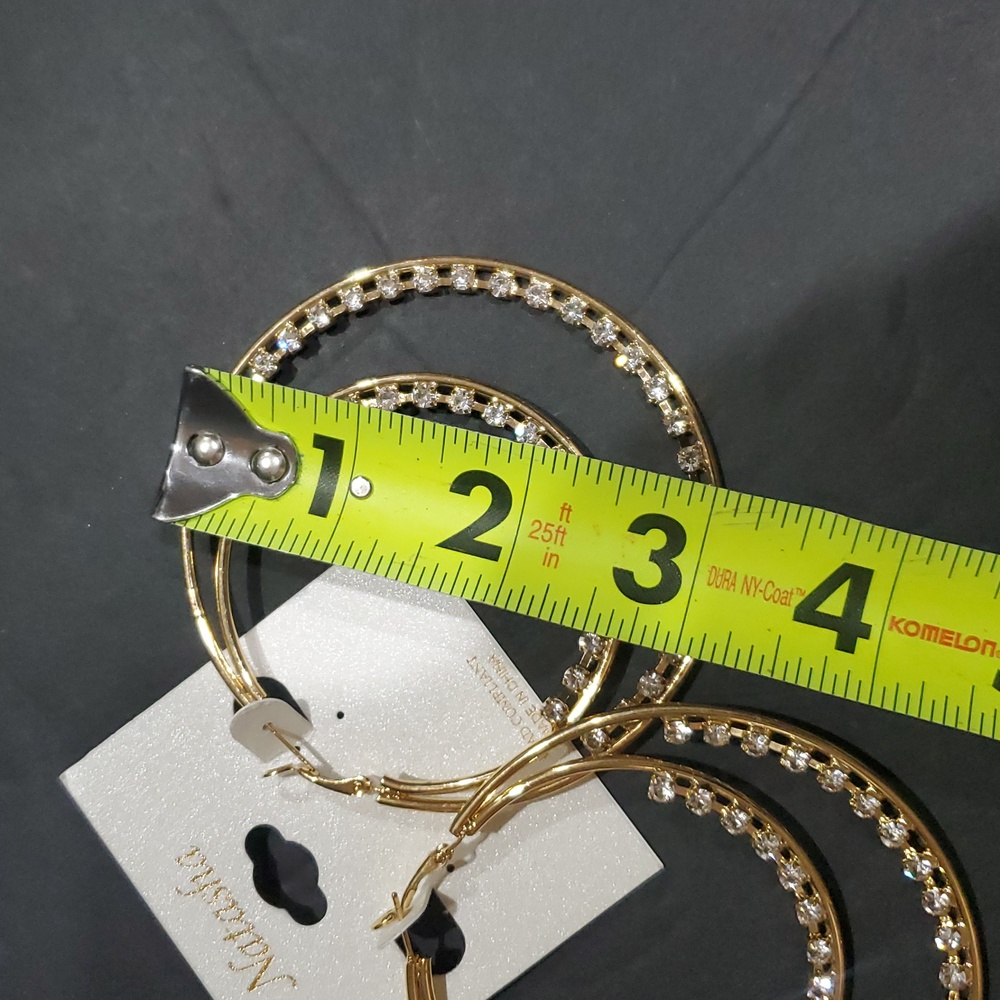 Natasha couture gold tone cz crystal rhinestone studded double hoop earrings new - Picture 8 of 10